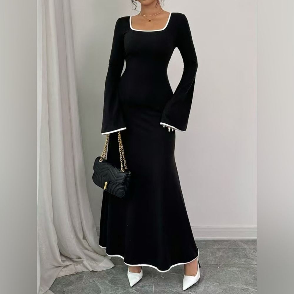 Square Neck Flare Sleeve Maxi Dress